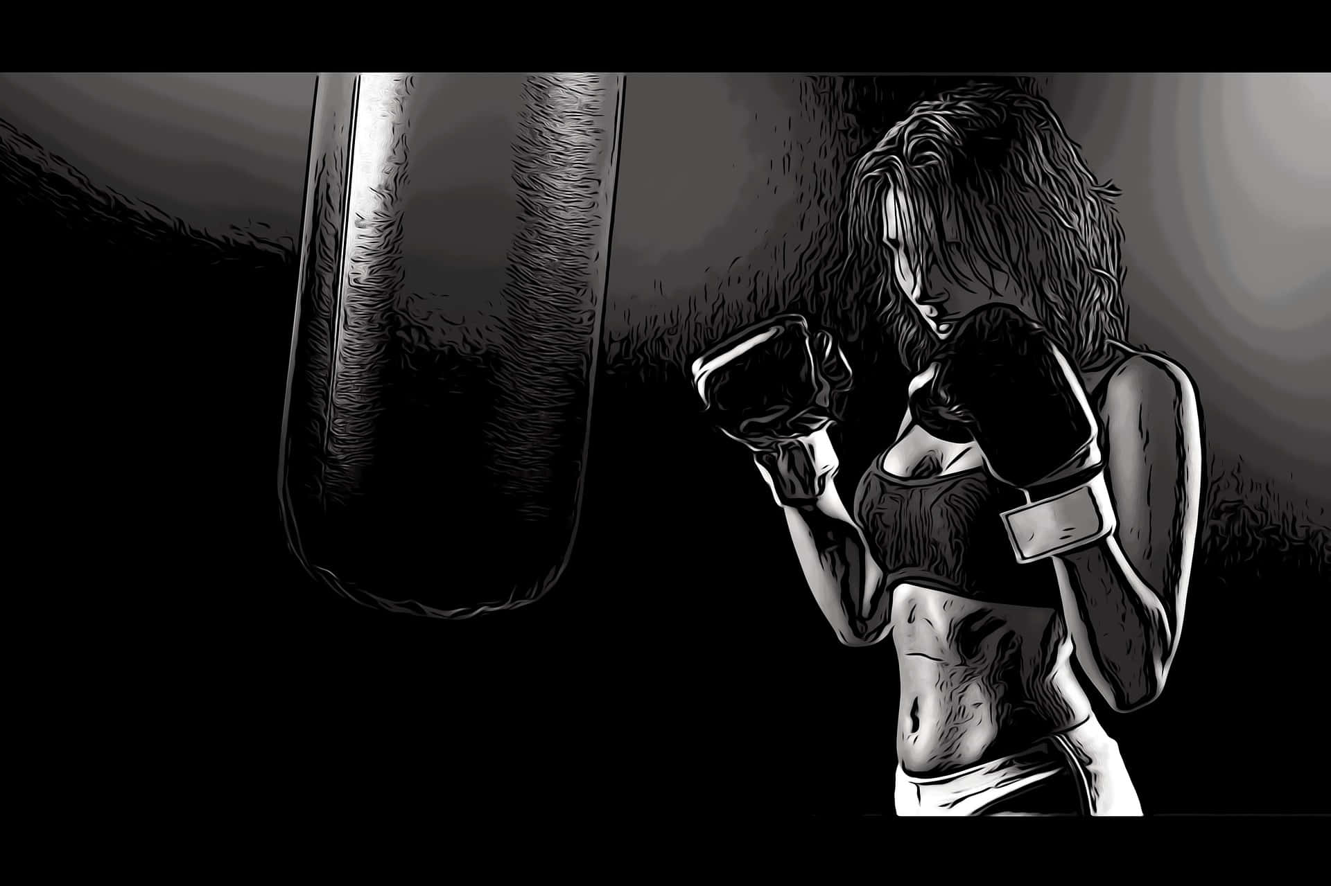 Imagende Una Chica Practicando Boxeo Golpeando Una Bolsa De Entrenamiento