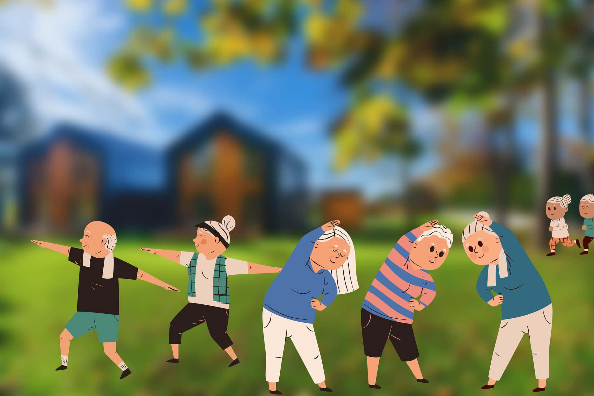 Cartoonbild Von Alten Menschen, Die Sport Treiben