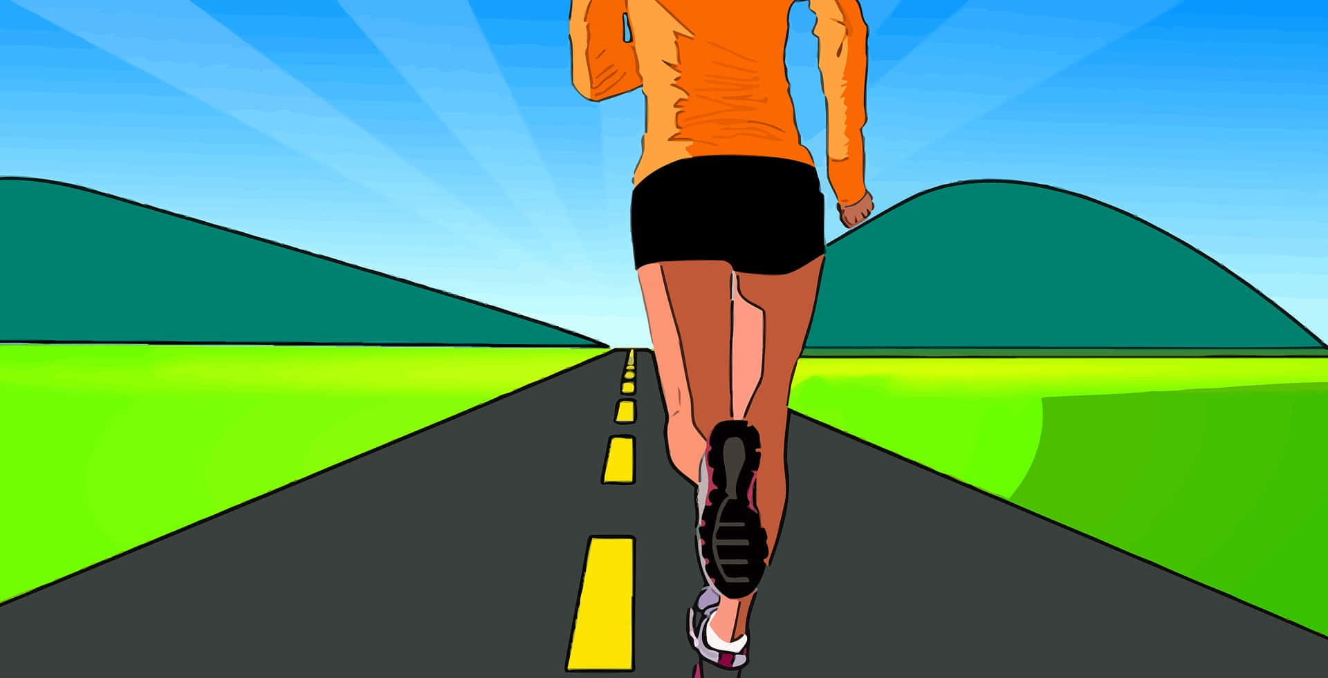 Cartoon Jogging Træningssession På Vejen Billede til Skrivebord Baggrund