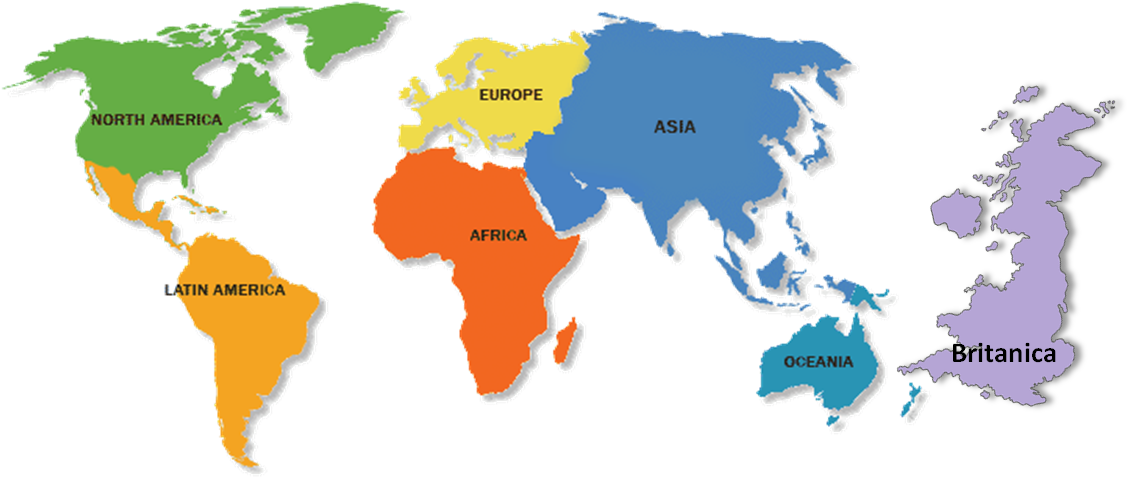 World Continents Color Coded Map PNG