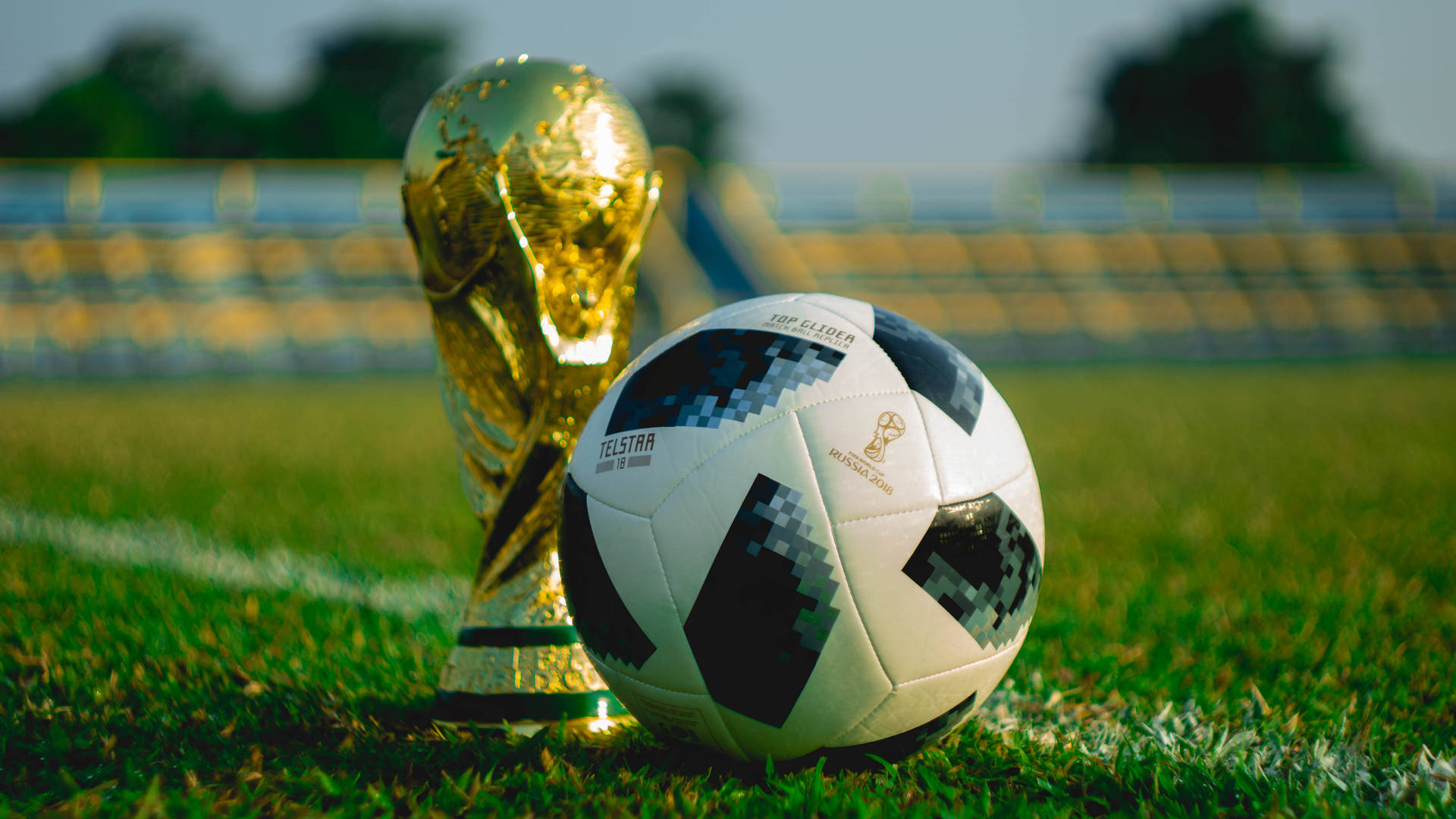 World Cup Gold Trophy And Football