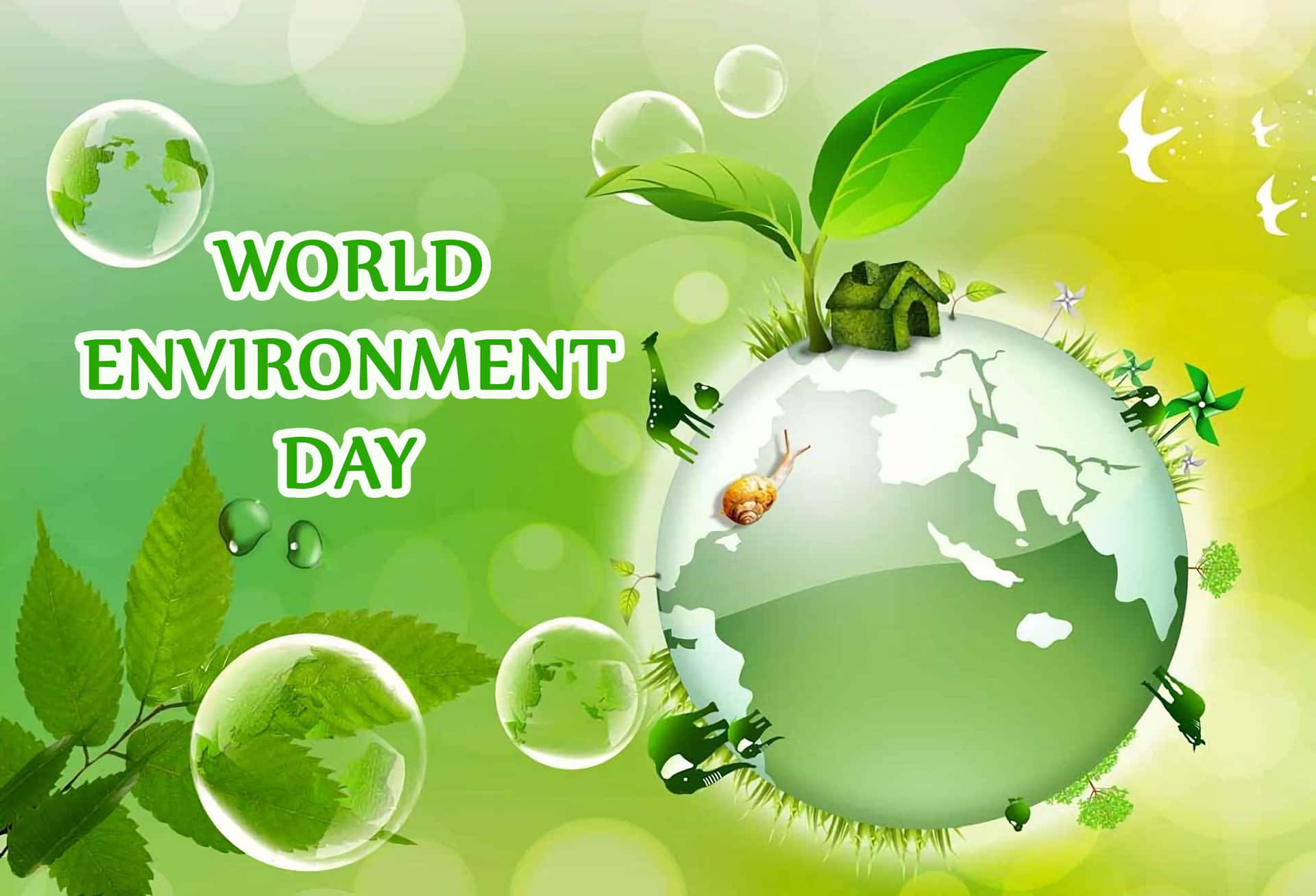World Environment Day Green Planet And Leaves Art Wallpaper