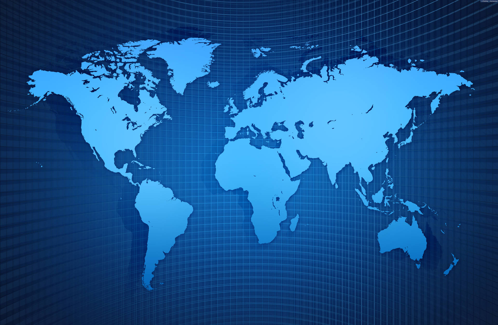 World Map 4k Blue Grid Wallpaper