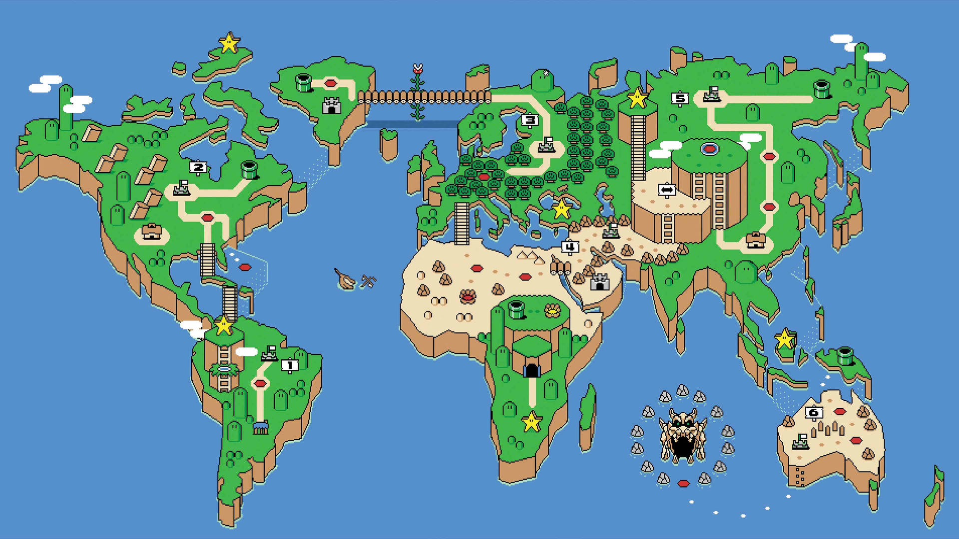 World Map 4k Mario Style Wallpaper