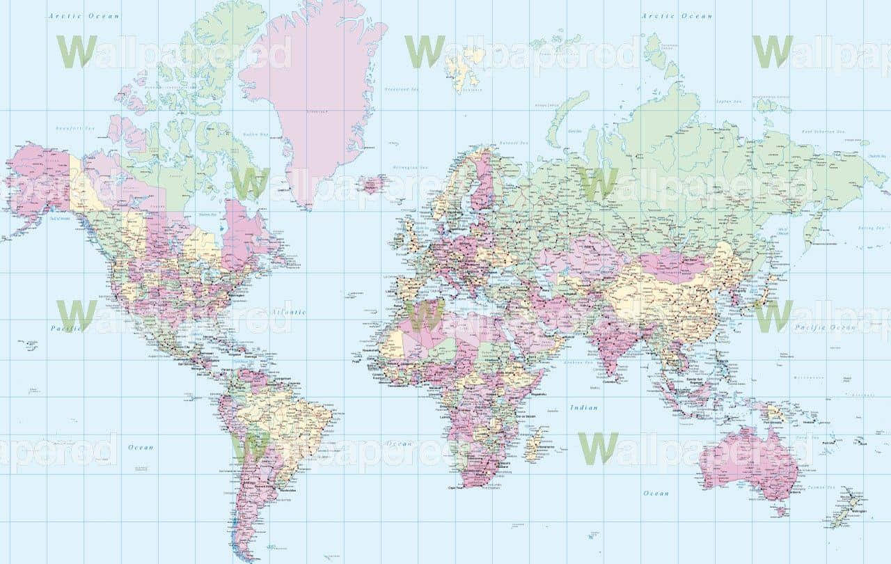 Unmapa Del Mundo Abrazado En Una Estética Estética Fondo de pantalla