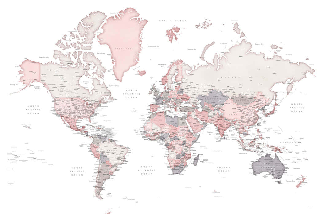 A World Map In Pink And Grey Wallpaper