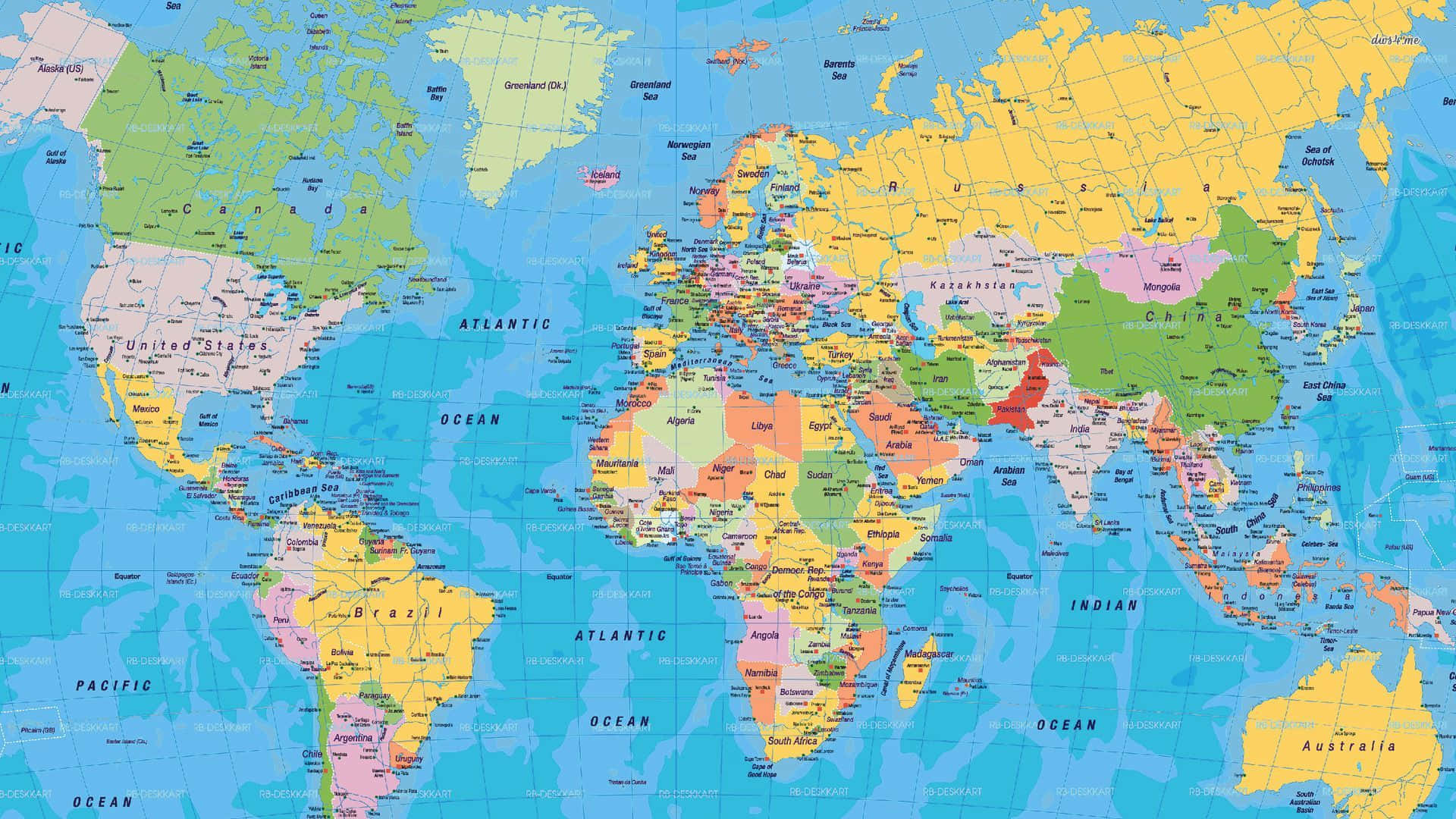 En verdenskort med alle lande og byer Wallpaper