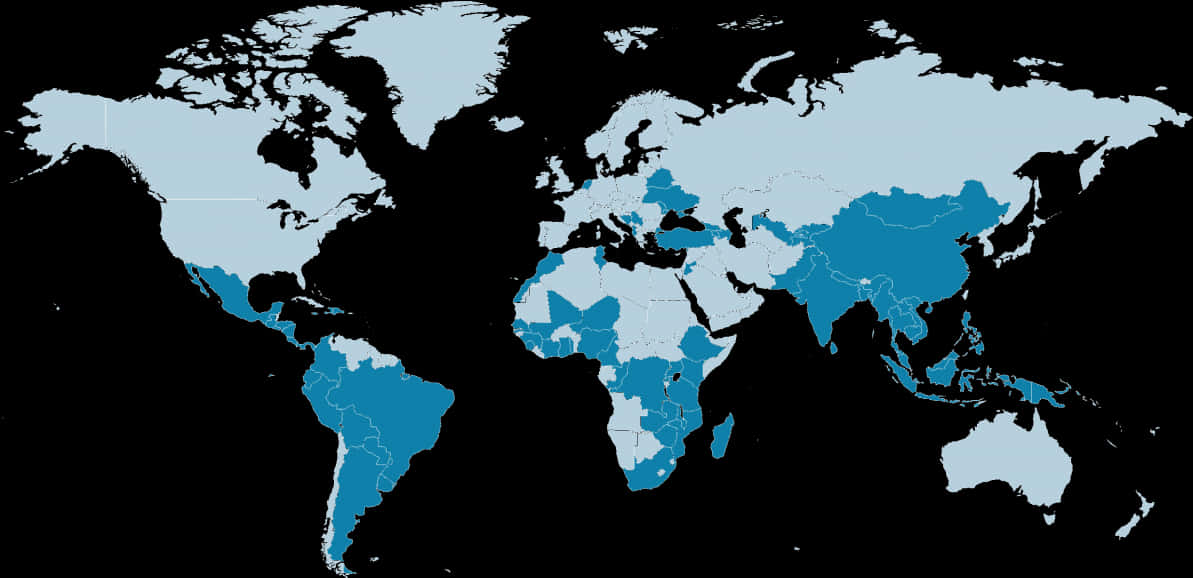 World Map Blue Highlighted Countries PNG