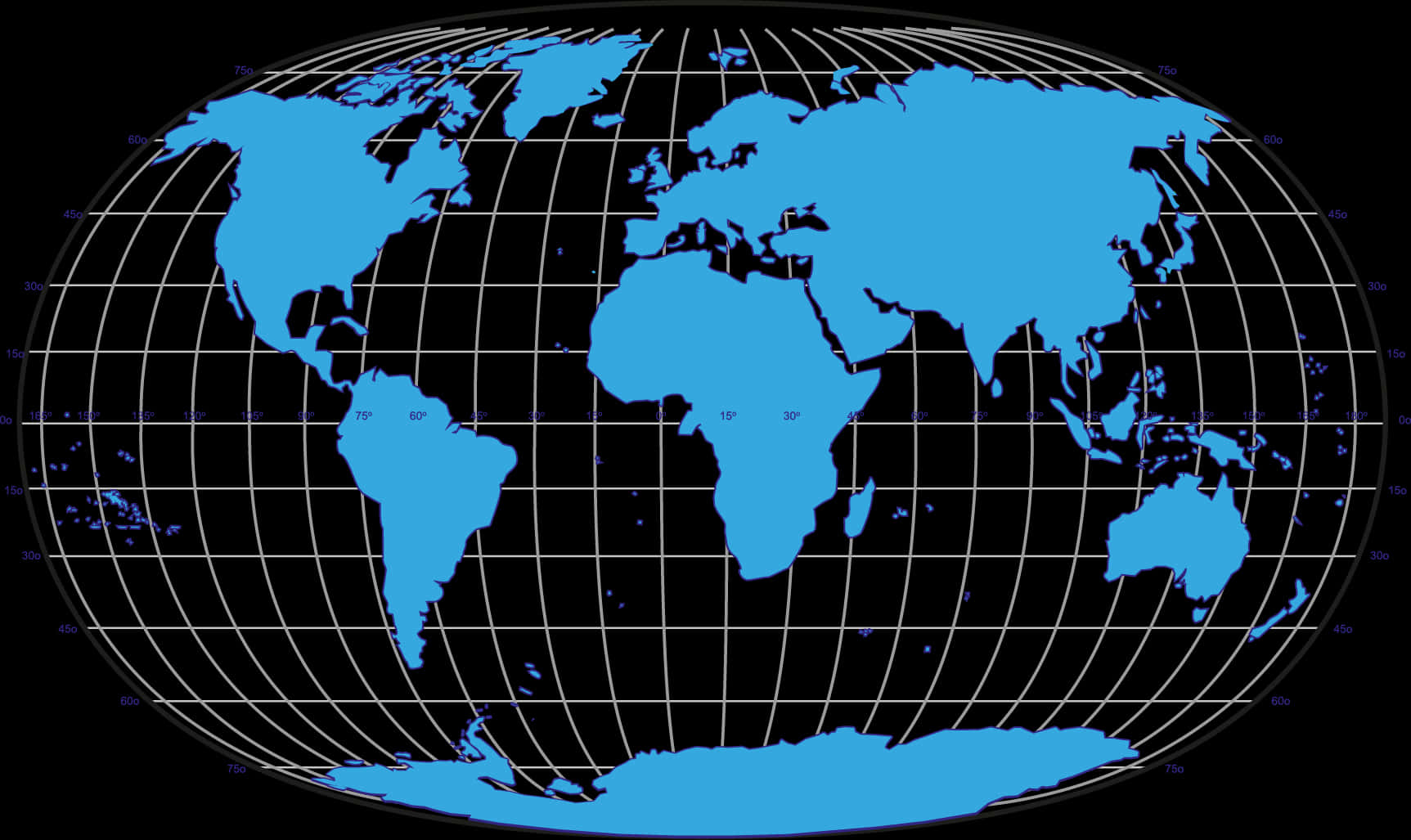 World Map Blueon Black PNG