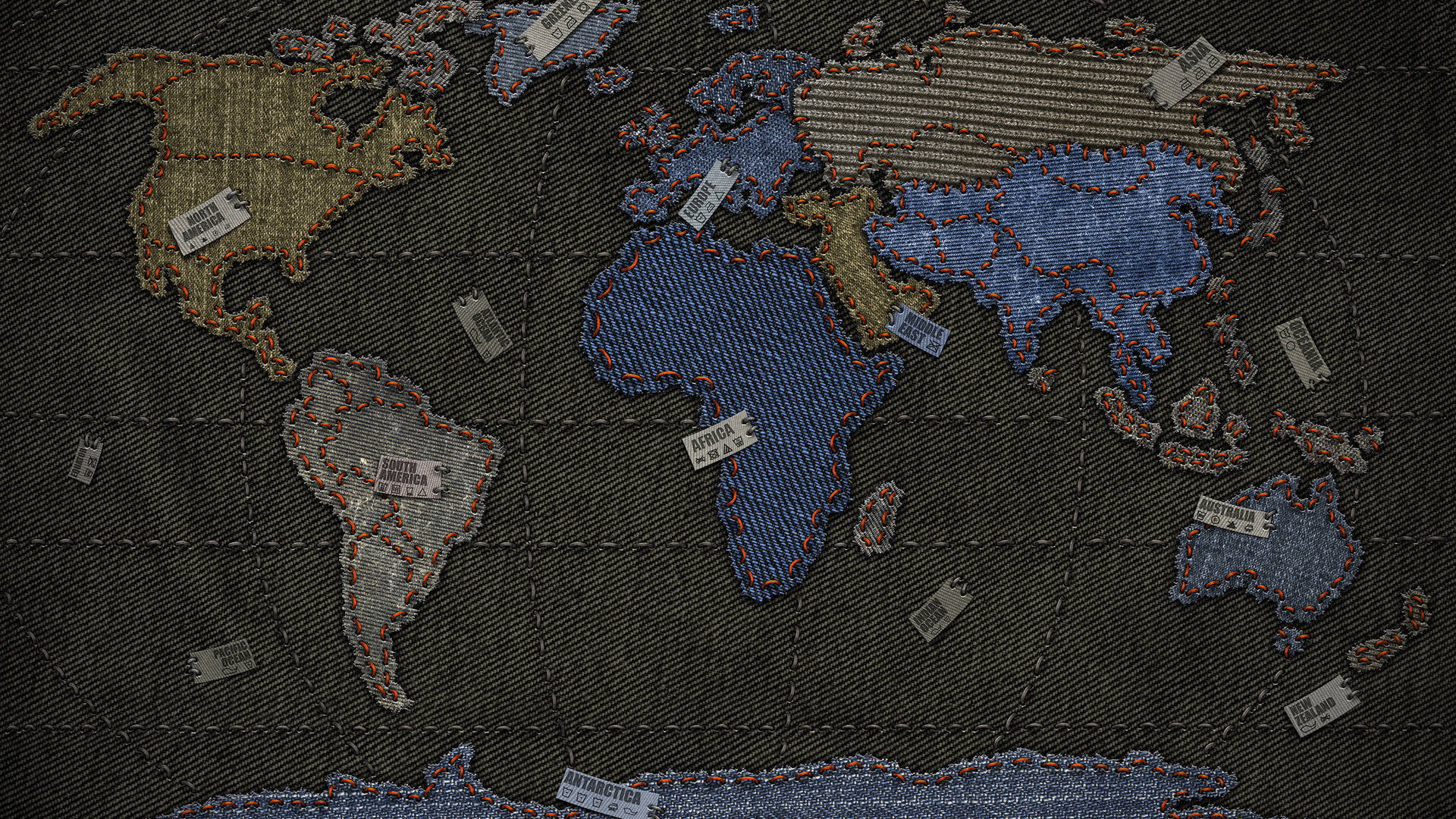 World Map Denim Patchwork Desktop Wallpaper