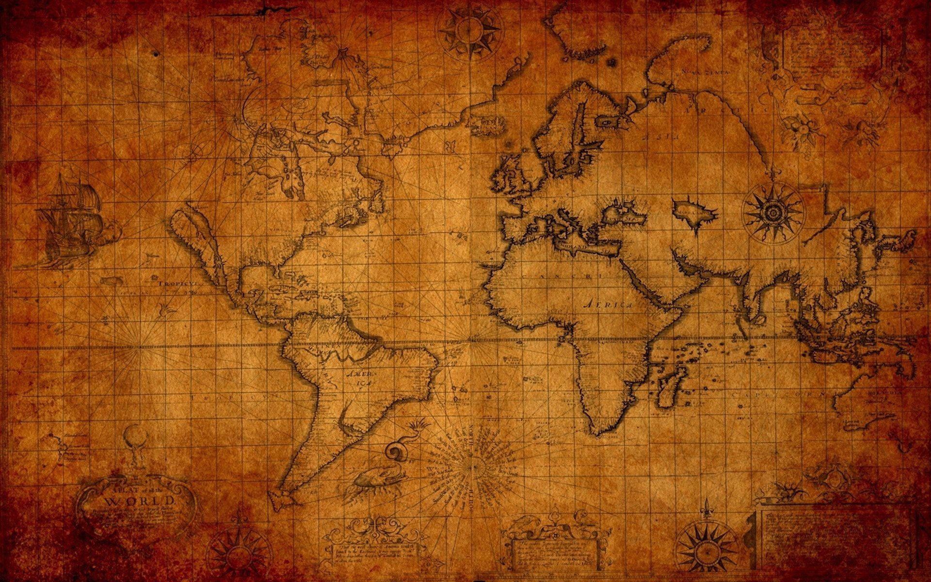 World Map In Old Paper Background