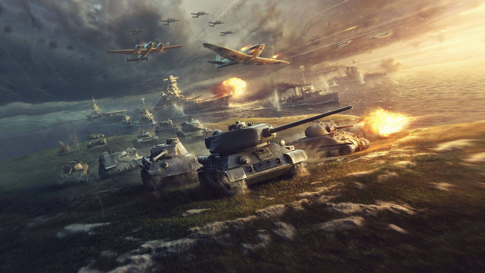Caption: Epic Battle Scene In World Of Tanks Game Wallpaper