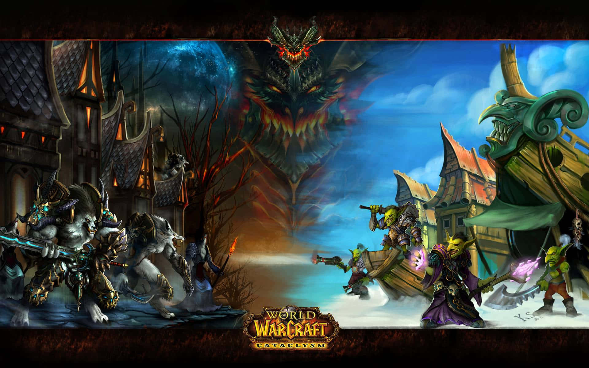 A majestic battle between mystical creatures in the stunning World of Warcraft universe