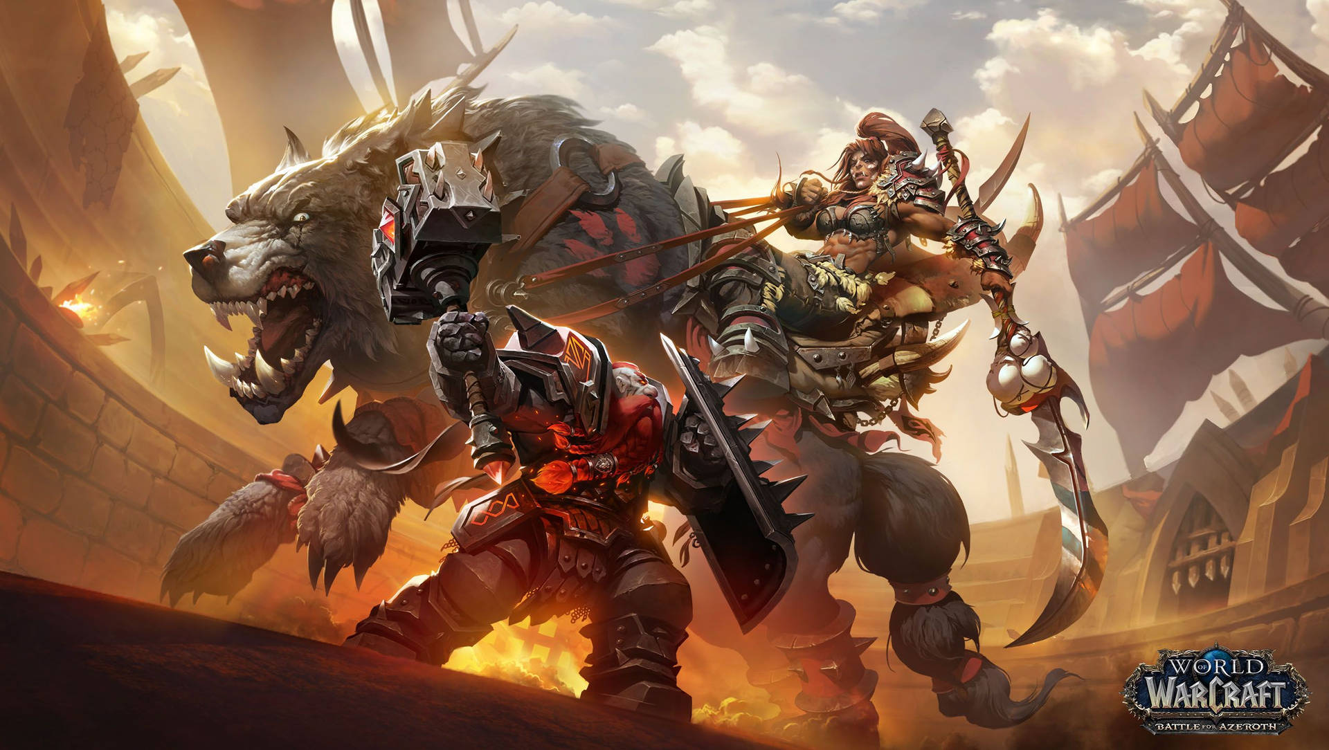 A Warrior and Mage Engaged in a Fierce Battle in World Of Warcraft: Battle For Azeroth Wallpaper