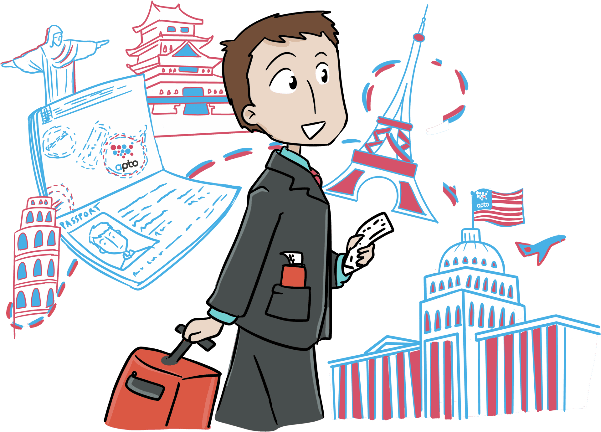 World Traveler Cartoon Illustration PNG