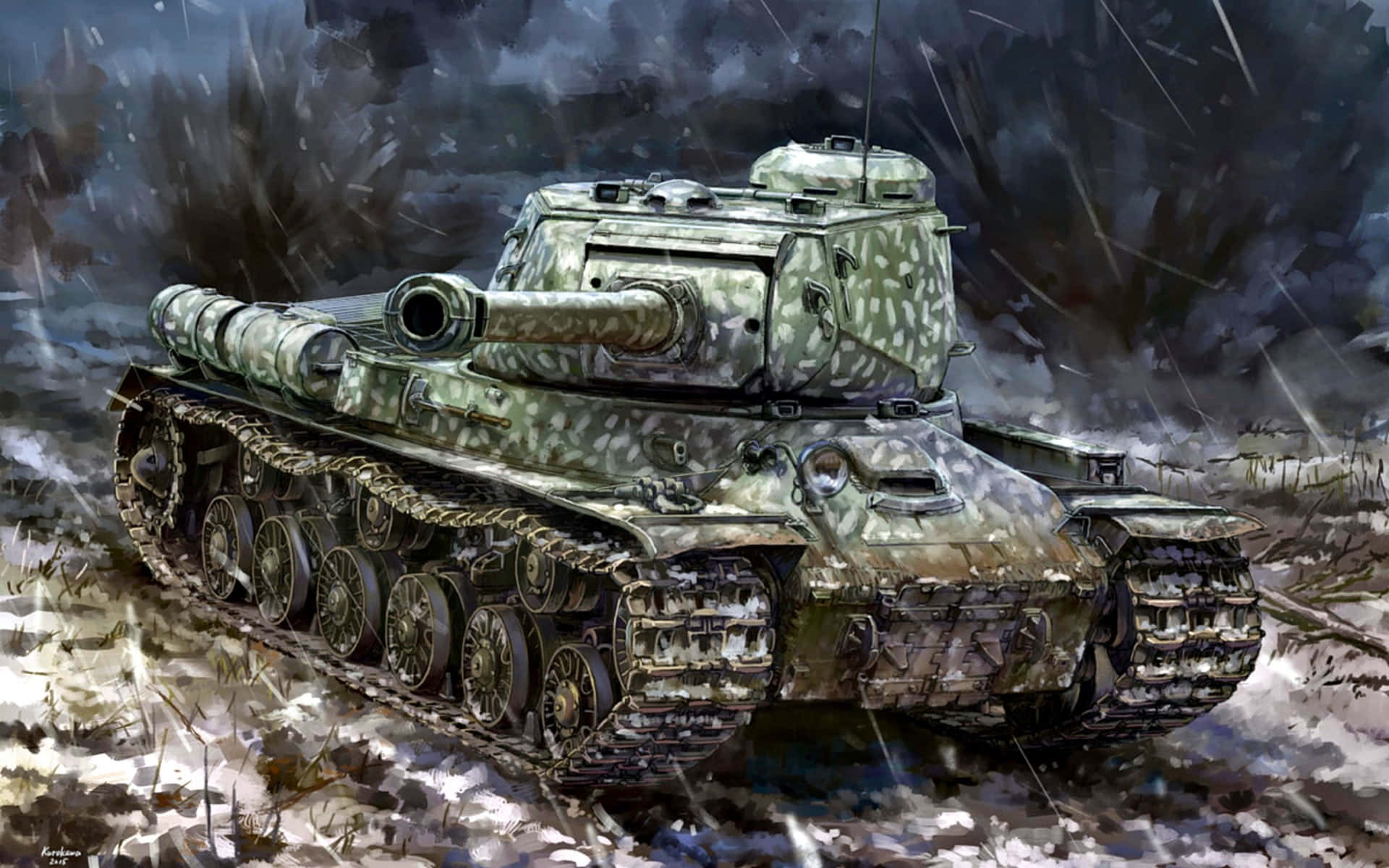 A Painting Of A Tank In The Snow