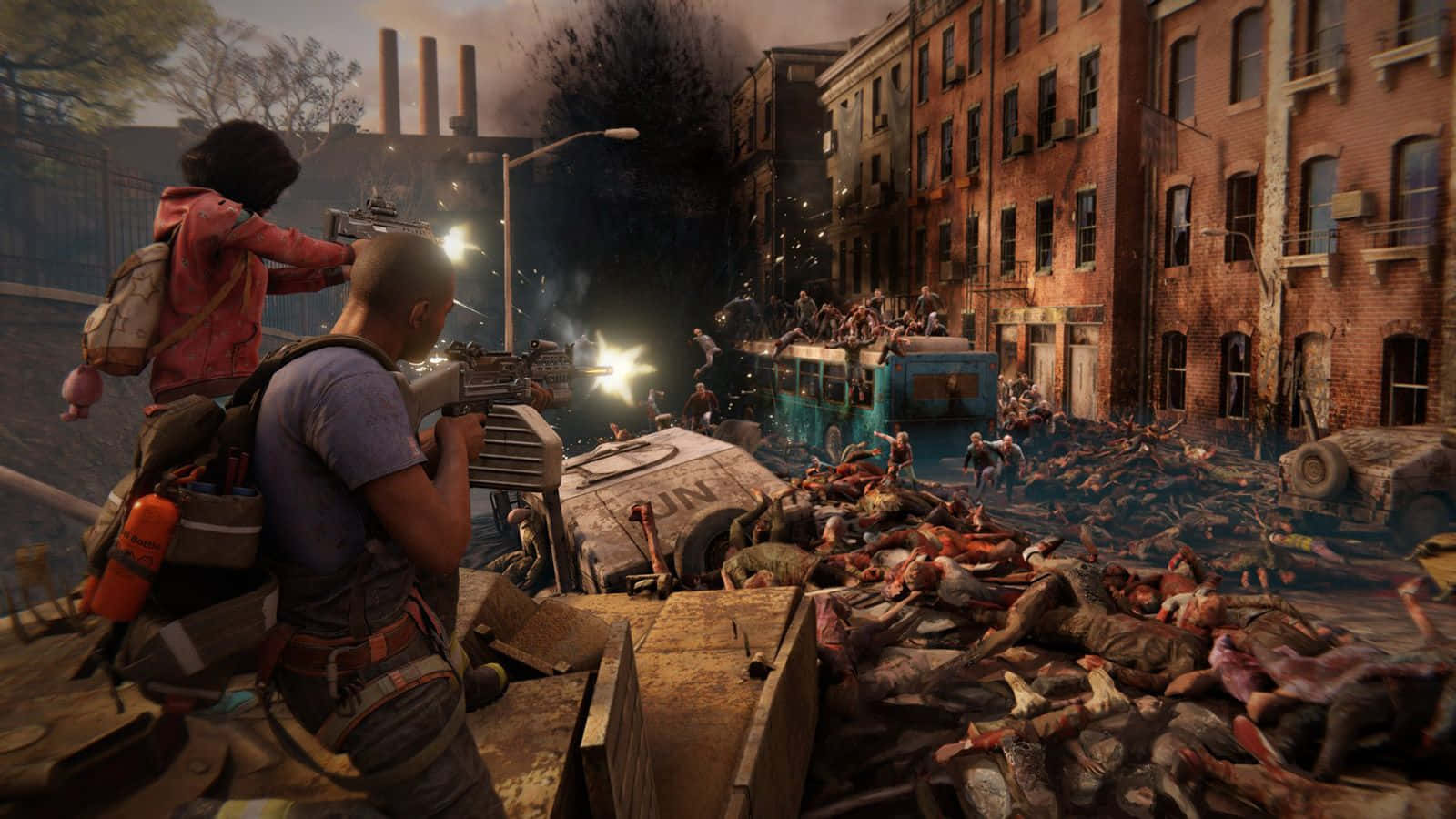 Brad Pitt battles hordes of zombies in the 2013 movie World War Z