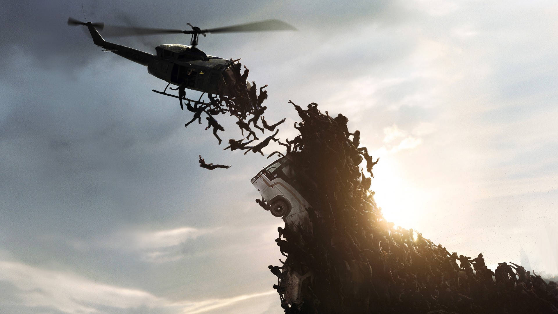 World War Z Zombies Jumping To Helicopter Wallpaper