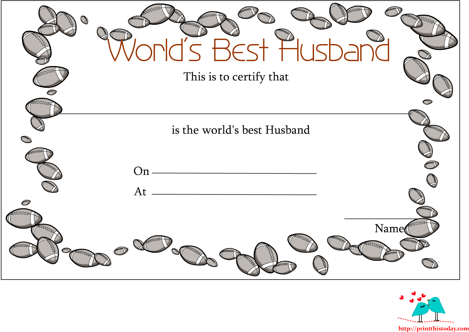 Worlds Best Husband Certificate Template PNG