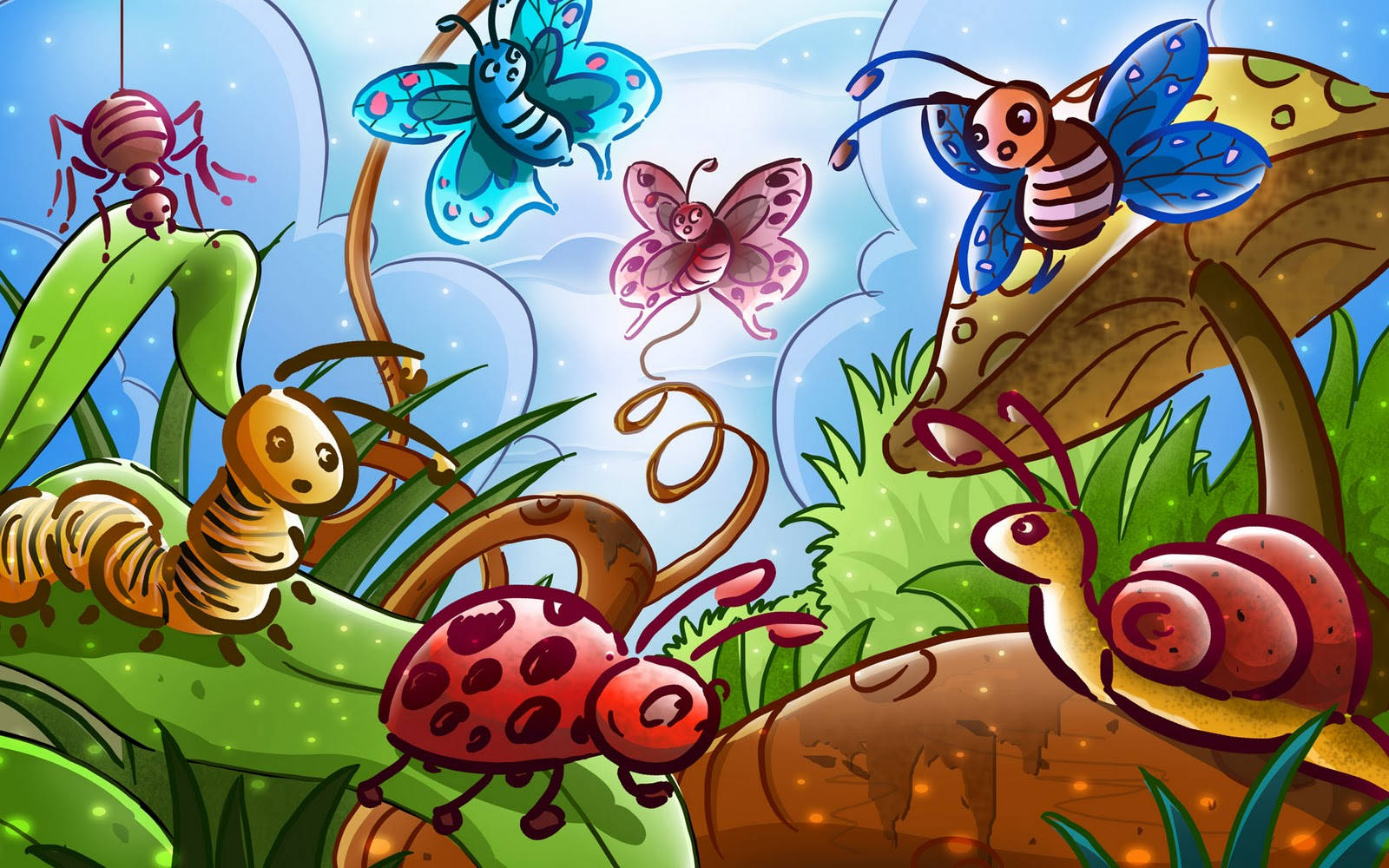 Worm With Other Cartoon Insects Wallpaper