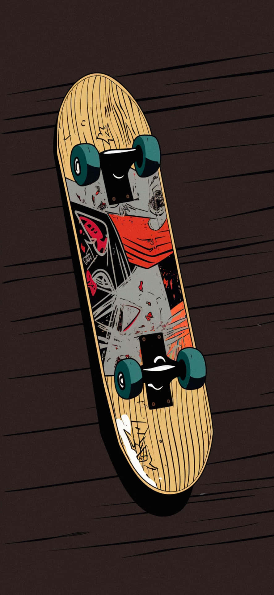 Worn Skateboard Artistic Design Wallpaper