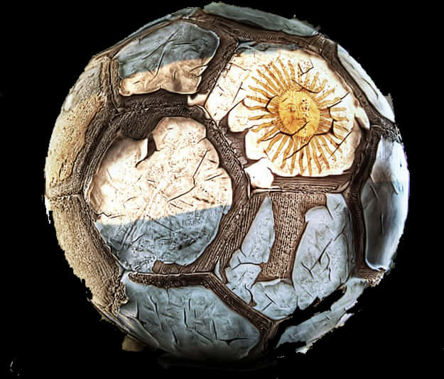 Worn Soccer Ballwith Sun Design PNG