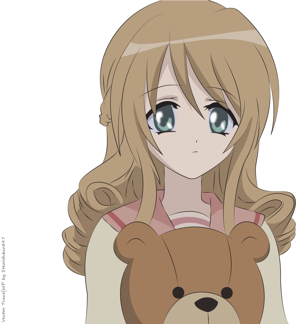 Worried Anime Girl With Teddy Bear PNG