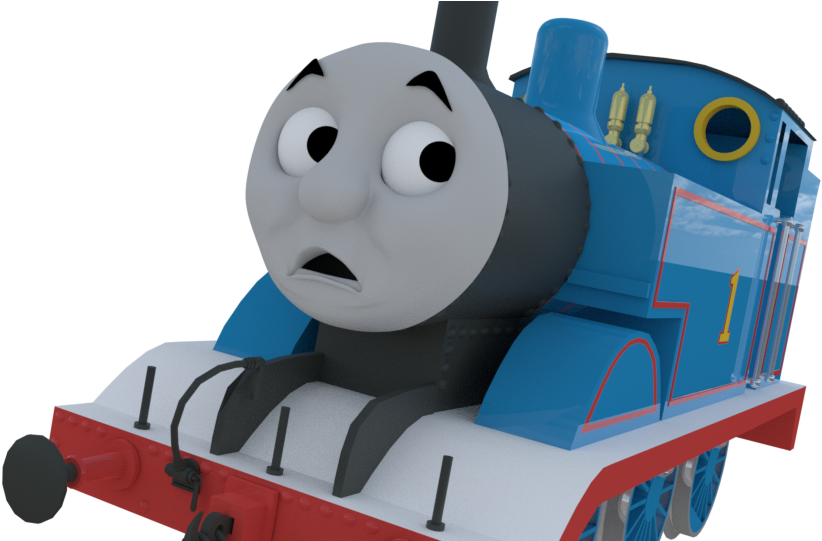 Worried Blue Train Cartoon Character PNG