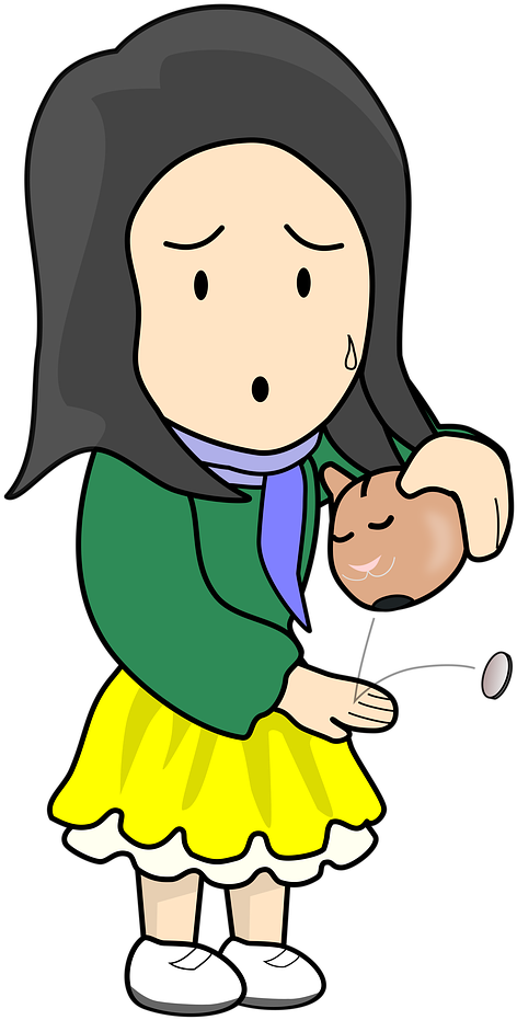 Worried Cartoon Girl Losing Coins PNG