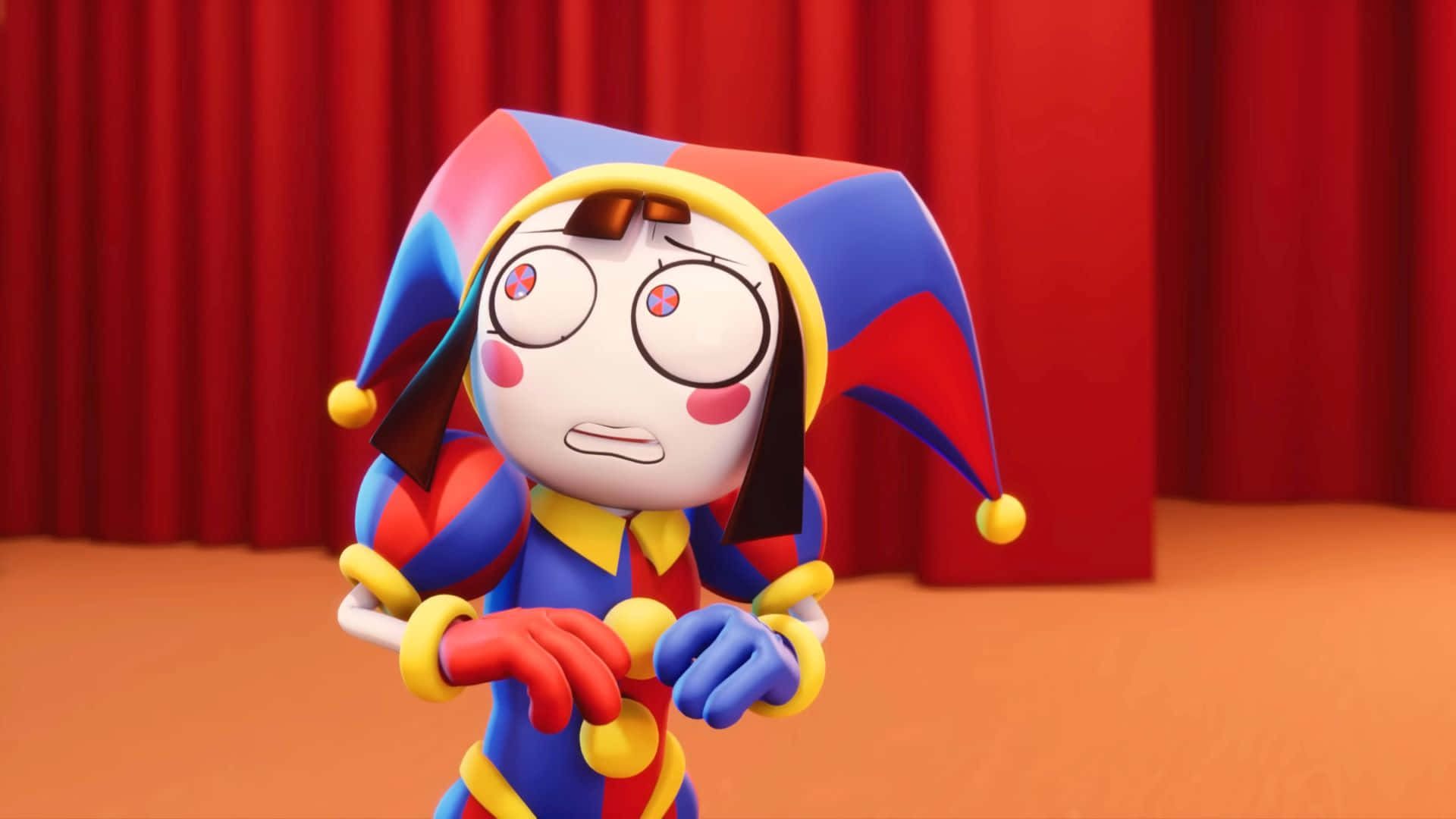 Worried Clown Character Stage Performance Wallpaper