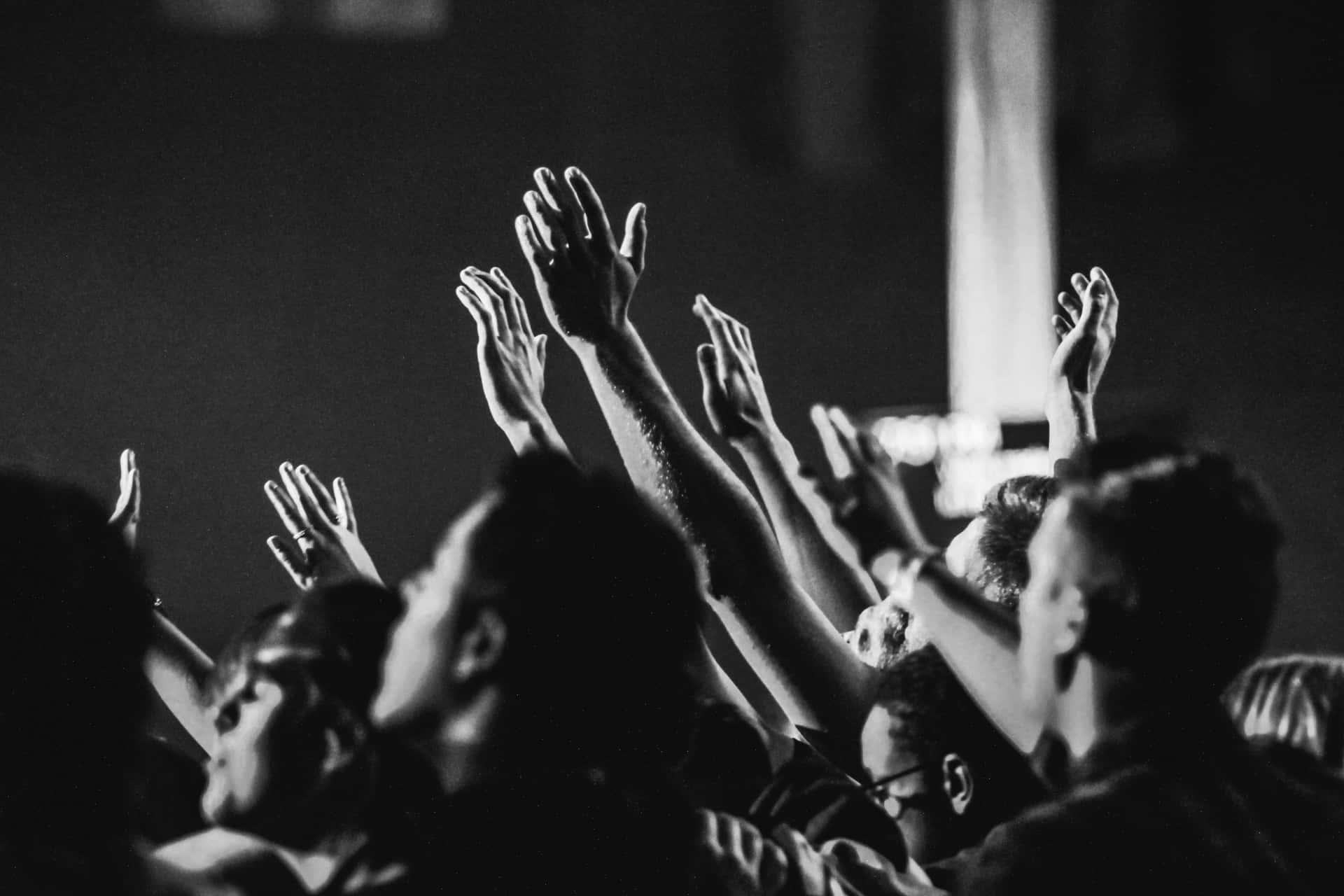Crowd Worship Black And White Picture