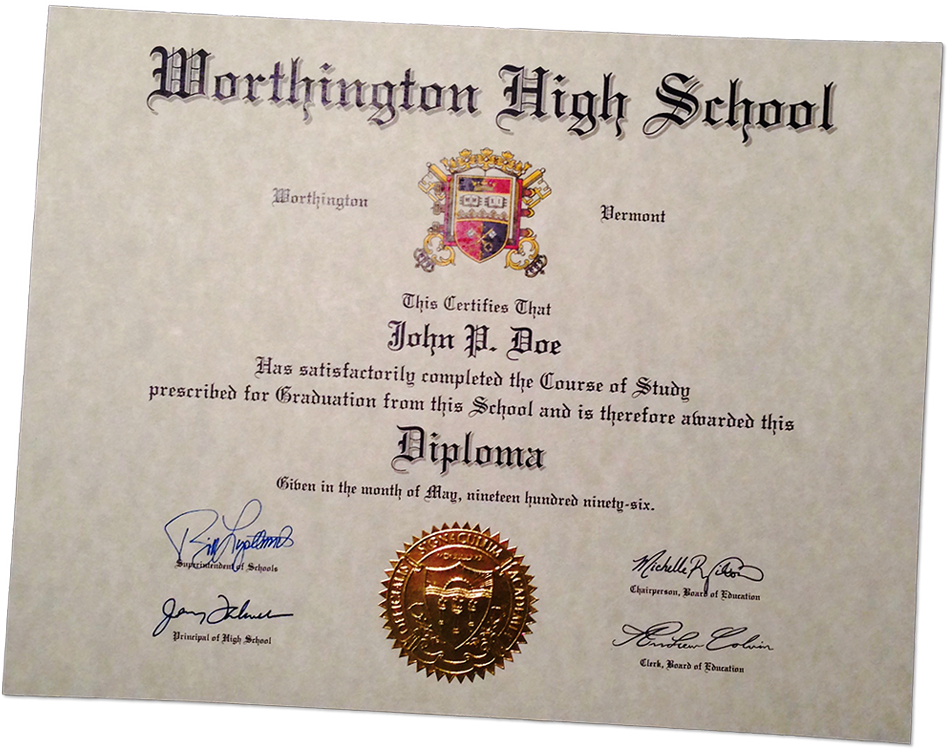 Worthington High School Diploma1996 PNG
