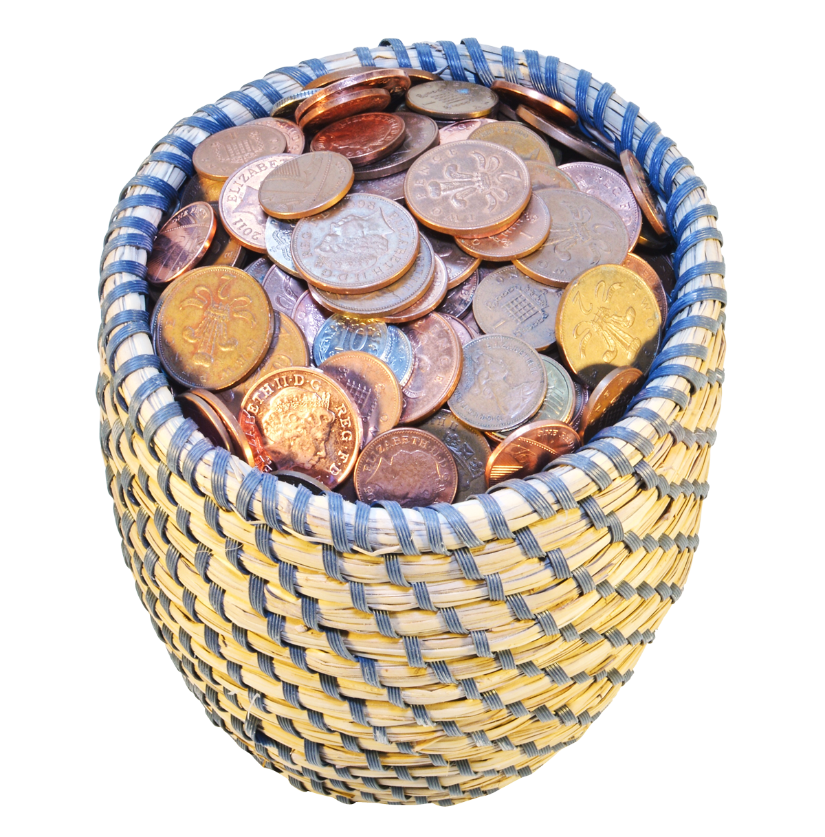 Woven Basket Fullof Coins PNG