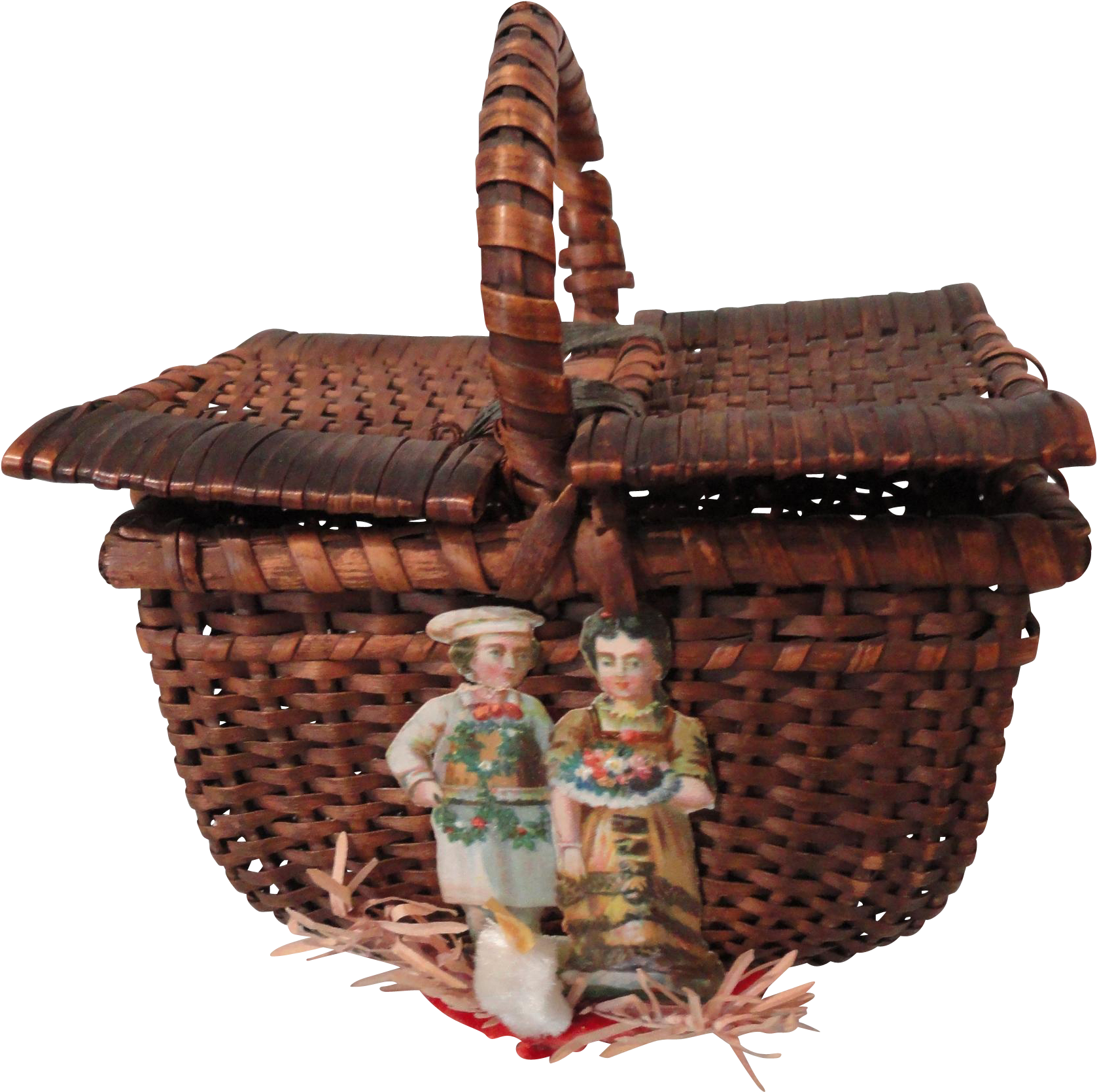 Woven Basketwith Figurinesand Handle PNG