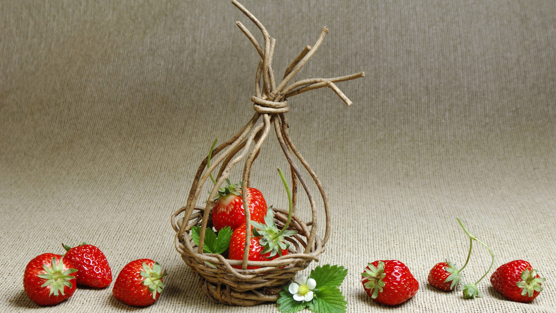 Woven Nest With Strawberry Desktop Wallpaper