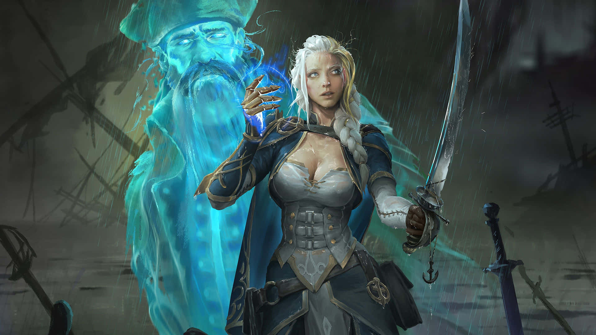 A Woman With A Sword And A Blue - Colored Woman Wallpaper