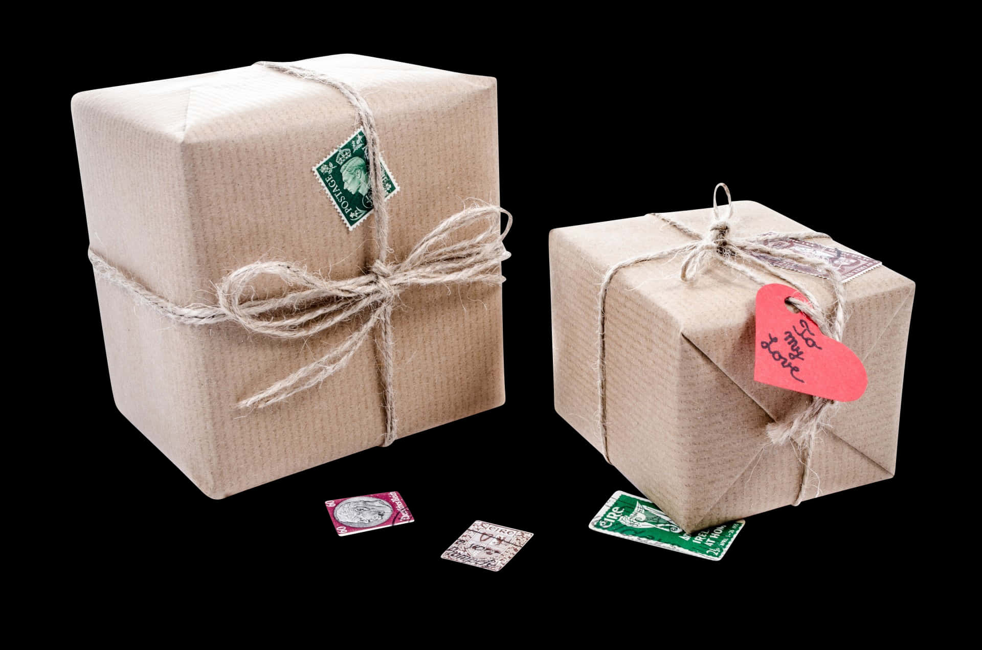 Wrapped Cardboard Packages Black Background PNG