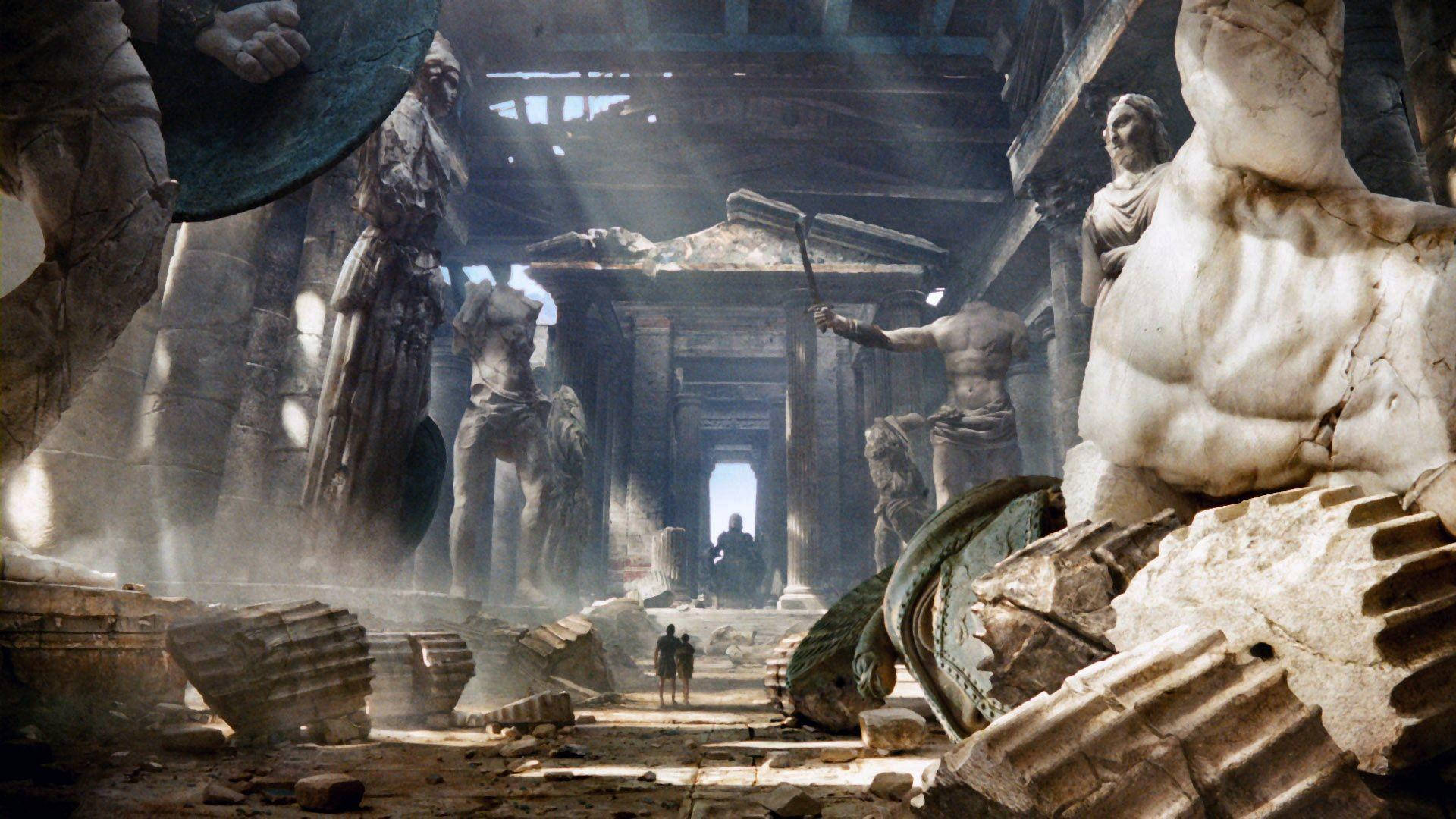 Vreden af ​​Titans Græske Statue Værelse Formørkelse Tapet Wallpaper