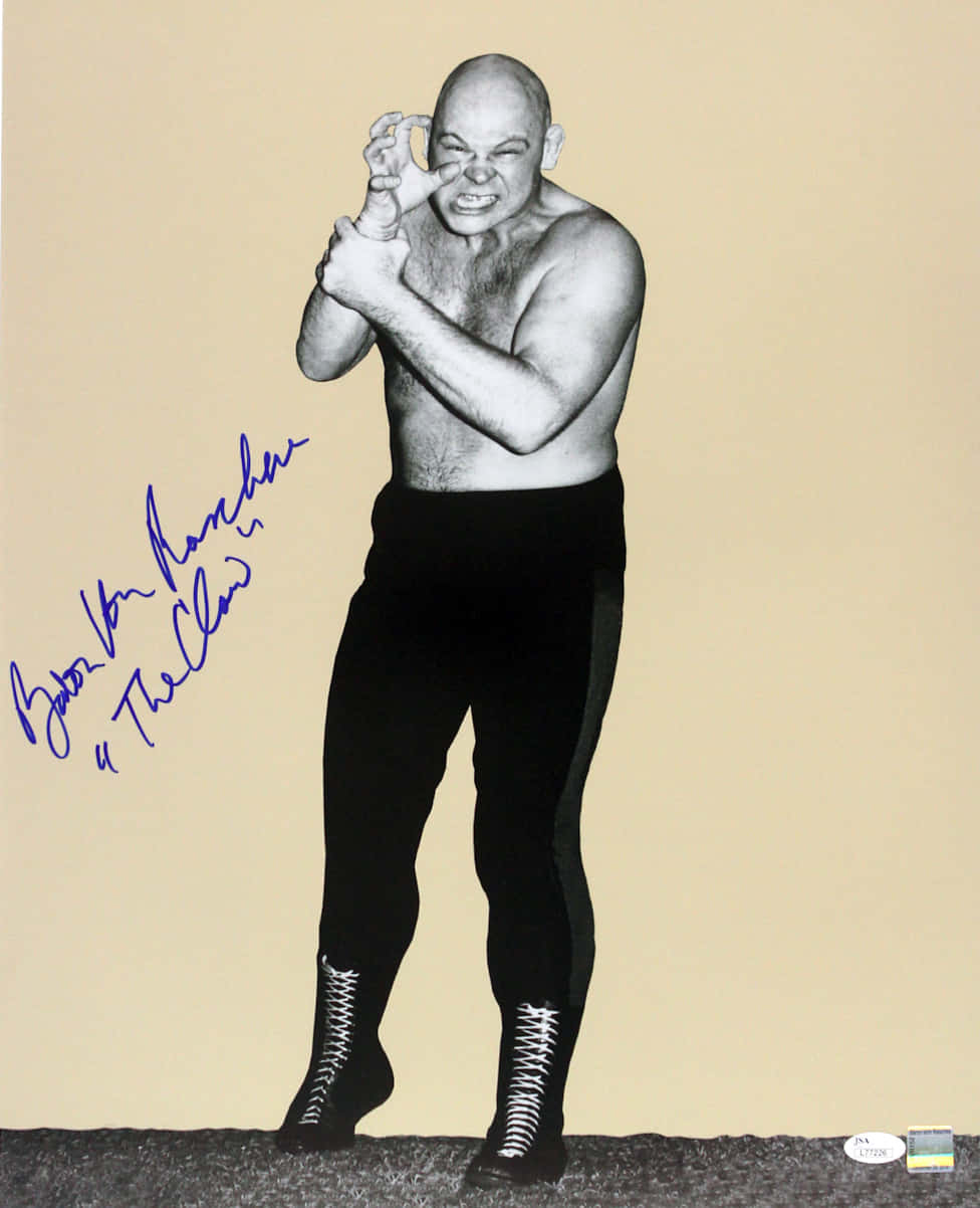 Wrestler Baron Von Raschke Iconic Claw Pose Signed Portrait Wallpaper