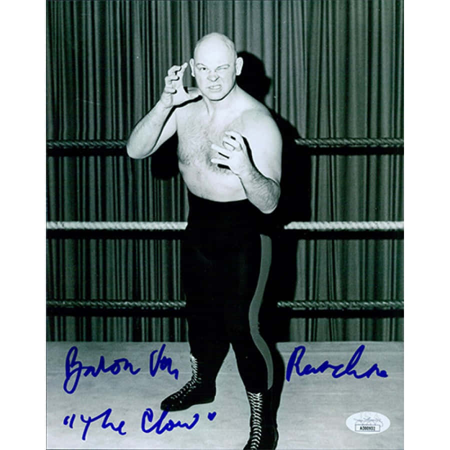 Wrestler Baron Von Raschke imponerende Klo Pose Signeret Portræt Foto Wallpaper Wallpaper