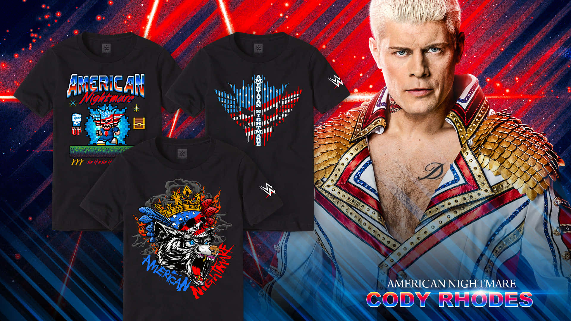 Cody Rhodes confidently exhibiting his merchandise Wallpaper