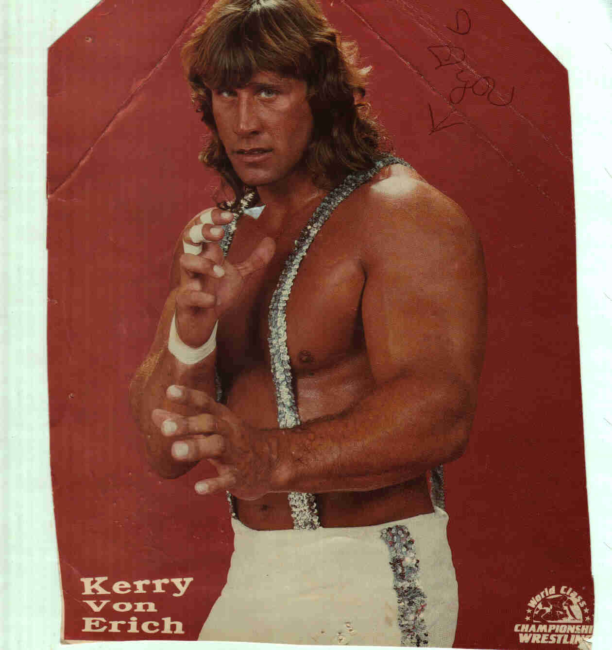 Wrestler Kerry Von Erich Fighting Stance Skrivebords Wallpaper: Wallpaper
