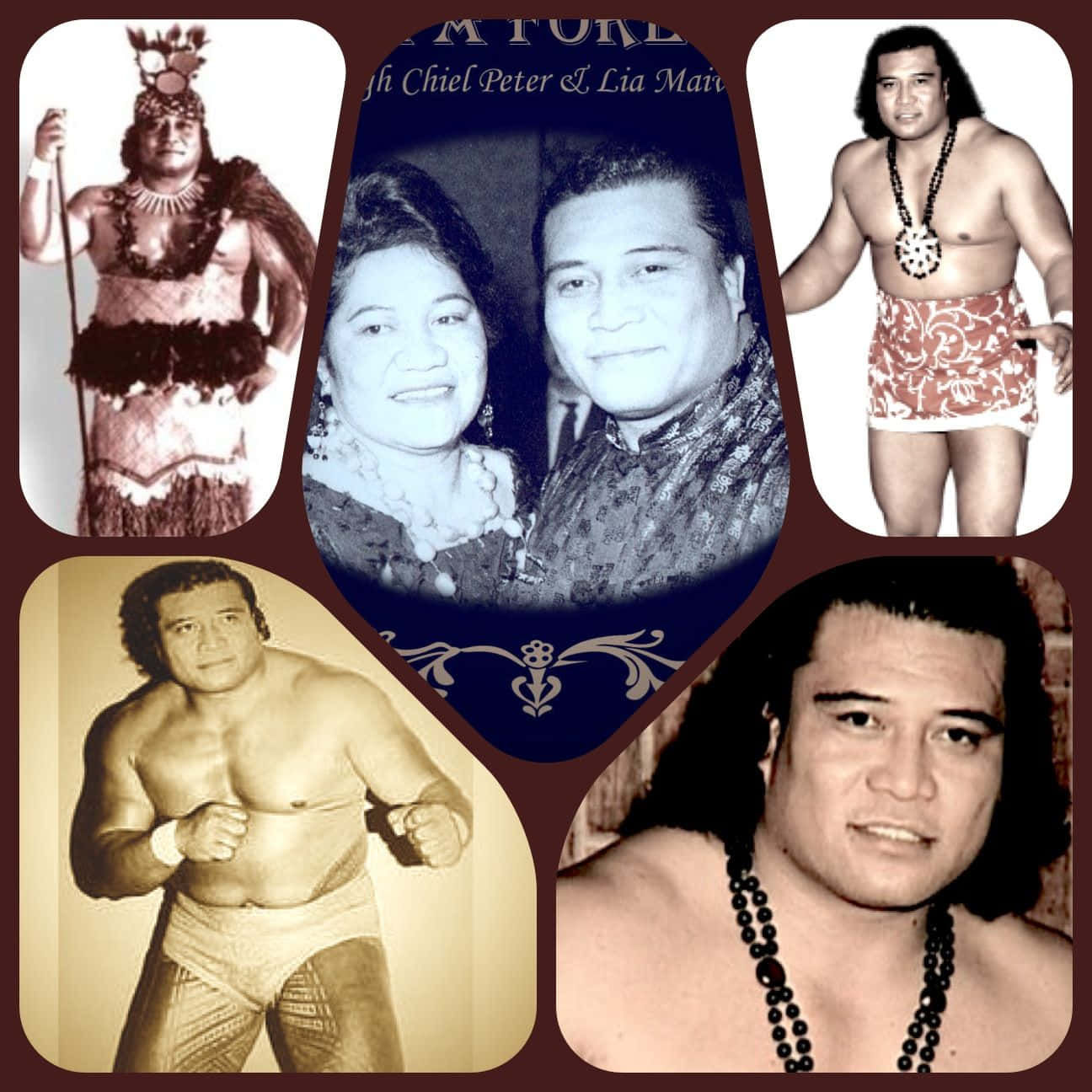 Posterdi Collage Del Wrestler Peter Maivia Sfondo