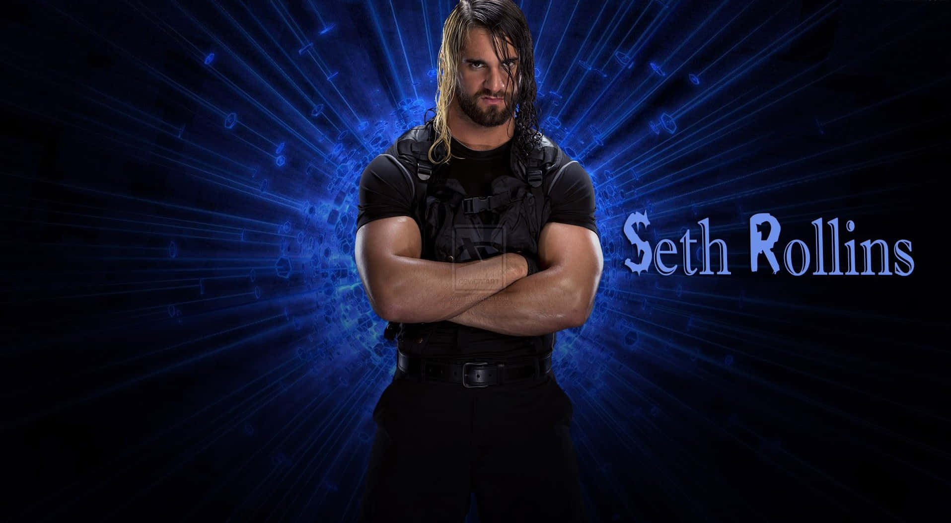 Wrestler Seth Rollins With Crossed Arms Wallpaper