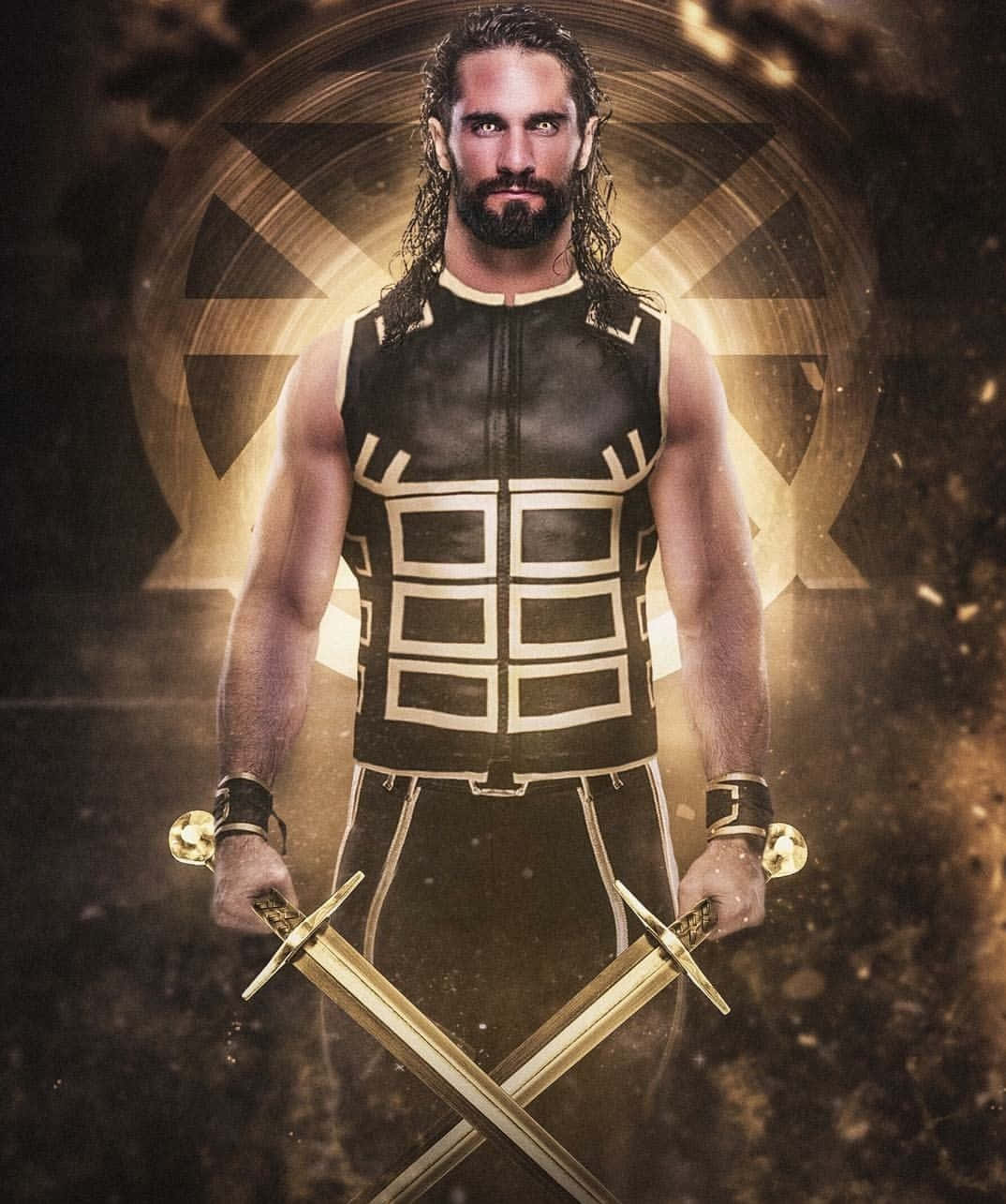 Wrestler Seth Rollins With Two Swords Wallpaper