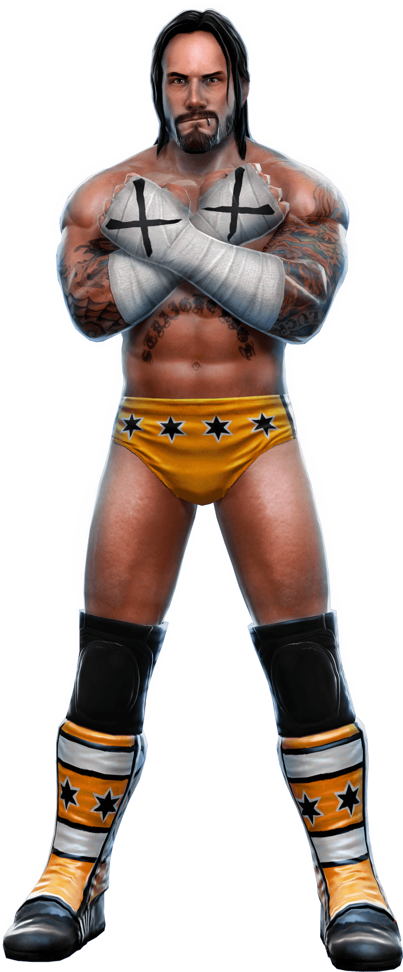 Wrestler_with_ Tattoos_and_ Star_ Trunks PNG