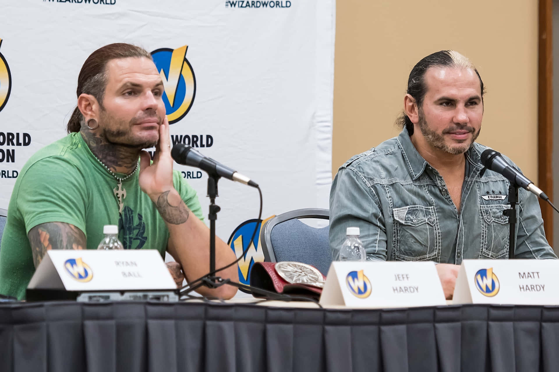 Wrestlers Matt Hardy And Jeff Hardy In 2017 Comic Con Background
