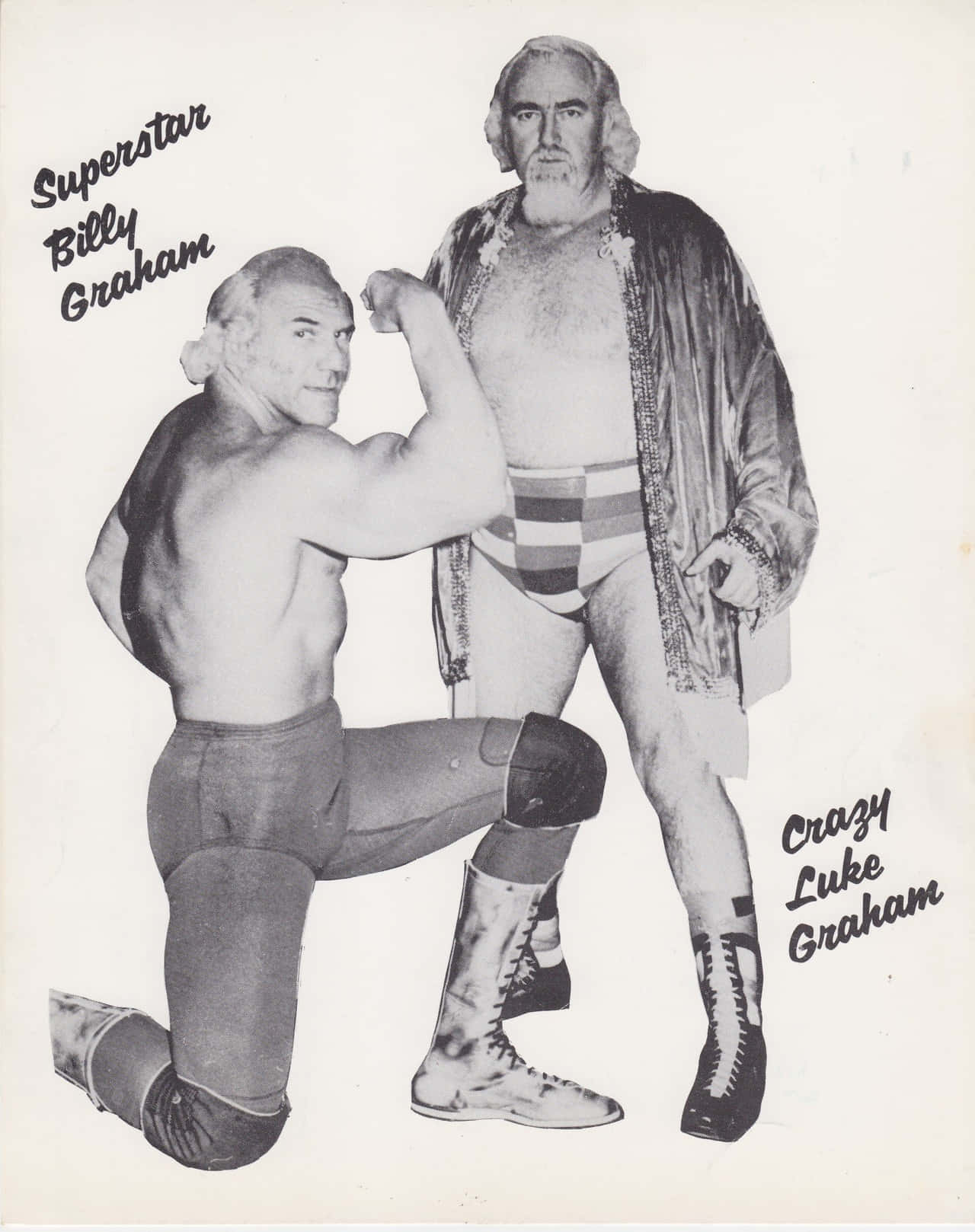 Wrestlerssuperstar Billy Graham Och Crazy Luke Graham Monokrom Vintage. Wallpaper