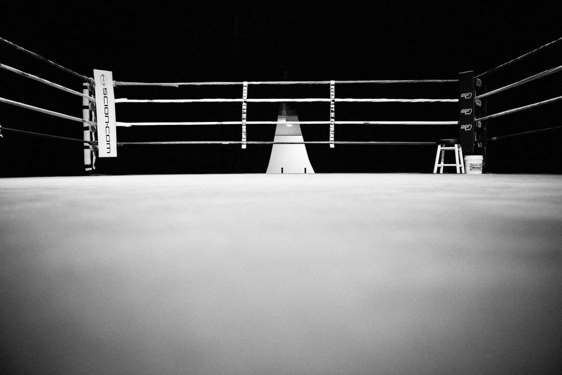 A Black And White Photo Of A Boxing Ring