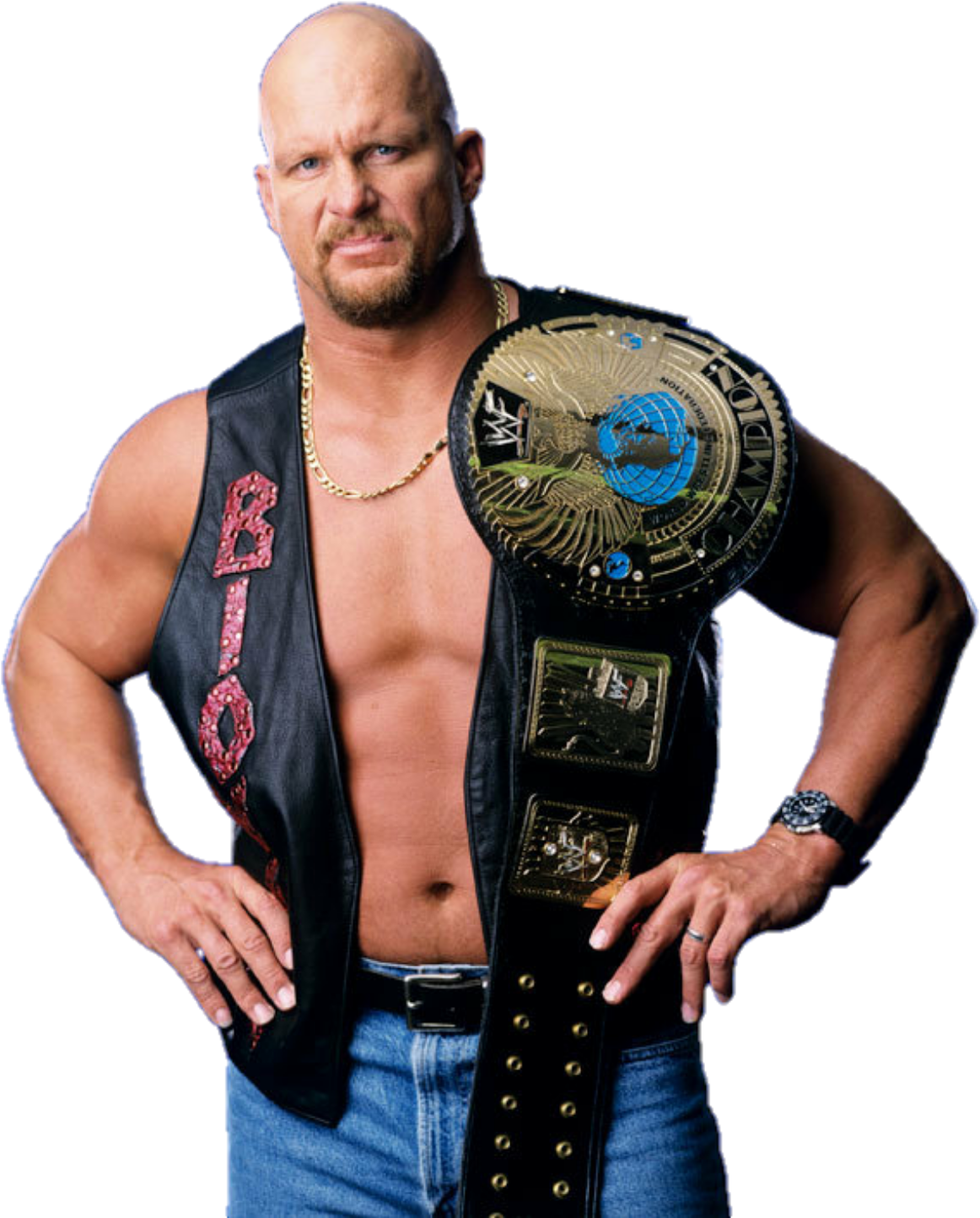 Wrestling_ Champion_ Posing_with_ Belts PNG